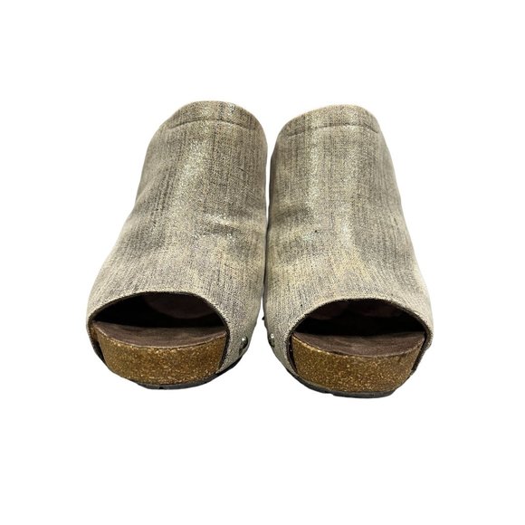 Donald J Pliner Metallic Studded Peep Toe Heeled Mules Size 6.5M - Picture 5 of 8